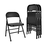 COSCO Essentials All-Steel Metal Folding Chair, Full-Size, Double Braced, 4-Pack, Black