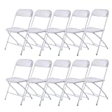 VINGLI 10 Pack White Plastic Folding Chair, Indoor Outdoor Portable Stackable Commercial Seat with Steel Frame 350lb. Capacity for Events Office Wedding Party Picnic Kitchen Dining