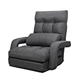 WAYTRIM Indoor Chaise Lounge Sofa, Folding Lazy Sofa Floor Chair, 6-Position Folding Padded, Lounger Bed with Armrests and a Pillow Chaise Couch and a Pillow Chaise Couch - Charcoal