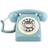 Sangyn Retro Landline Telephone Classic Rotary Design Old Fashioned Corded Desk Phone with Metal Bell for Home and Office,French Blue
