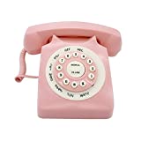 Retro Corded Landline Phone, TelPal Classic Vintage Old Fashion Telephone for Home & Office, Wired Home Phone Gift for Seniors (Pink)