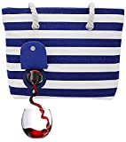 PortoVino Beach Wine Purse/Tote with Hidden, Leakproof & Insulated Compartment, Holds 2 bottles of Wine! Great for Travel, BYOB Restaurant, Party, Dinner, Mother’s Day Gift! (Blue & White)