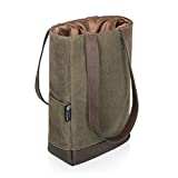 LEGACY - a Picnic Time Brand 2 Bottle Insulated Wine Bag - Distressed Waxed Canvas Wine Tote Bag - Wine Gift Bag