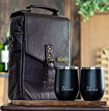 Tilvini Insulated Genuine Leather Wine Bag With 2 Stainless Steel Wine Tumblers. Leather Wine Tote 2 Bottle Wine Carrier. Wine Travel Bag. Luxury Wine Picnic Bag Beach Cooler Caddy. Wine Gift For Men