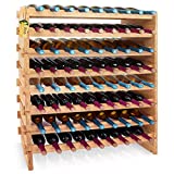 SereneLife 72 Bottle Stackable Wine Rack, 33.5' x 10' x 42' 8-Tier Large Floor Freestanding Modular Storage Display Shelf Natural Bamboo Wood Construction for Kitchen and Cellar, Brown