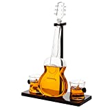 Guitar Whiskey & Wine Decanter & Mahogany Base - The Wine Savant 1000 ML Glass Decanter with 2 10oz Glasses & 2 Guitar Shaped Whiskey Chillers Stones 14' For Whiskey Music Lover & Guitar Player Gifts