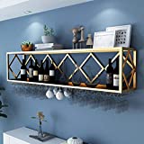 Bar Unit Floating Shelves Wall-Mounted Wine Racks Inverted Wine Glass Rack Multifunctional Iron Bottle Holder Simple Hanging Goblet Rack with Partitions