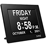 SVINZ Newest 5 Alarms Dementia Clock, Day Clock w/ Snooze Button, 2 Auto-Dim Options, Large 8' Display Wall Digital Calendar Alarm Clock for Vision Impaired, Elderly, Memory Loss, Black, SDC008