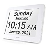 Robin, 2022 Version, Digital Day Clock 2.0 with Custom Alarms and Calendar Reminders, Alarm Clock with Extra Large Display Helps with Memory Loss, Alzheimer's and Dementia, White