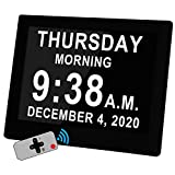 [2022 Newest] Digital Clock with 12 Alarms & Remote Control, 8'' Large Dementia Clocks, Non-Abbreviated Date and Day for Vision Impaired Elderly, Memory Loss Clock