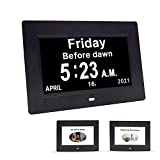 [Newest Version] Digital Day Calendar Alarm Clock- 19 Alarms,Non-Abbreviated Day & Month Memory Loss,Dementia,Alzheimer's Vision Impaired Clock for Elderly/Seniors (7inch Black)