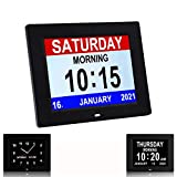 3 Display Digital Day Calendar Clock Non-Abbreviated Day & Month Memory Loss,Dementia,Alzheimer's Vision Impaired Clock for Elderly/Seniors (Black)