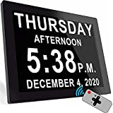 【Upgraded】 19 Alarms Dementia Clock w/ Remote Control, Custom Alarms,10 Auto-Dim Options, Non-Abbreviated Day Date Clock for Vision Impaired Elderly, Memory Loss Alzheimers (8 Inch)