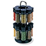 Olde Thompson 16-3oz Glass Jar Revolving Carousel Spice Rack - Allspice, Basil, Cinnamon, Cumin, Crushed Red Pepper, Dill, Fennel, Ginger, Marjoram, Oregano, Paprika, & Many More - Great for Cooking