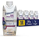 Ensure Max Protein Nutrition Shake with 30g of Protein, 1g of Sugar, High Protein Shake, French Vanilla, 11 fl oz, 12 Count