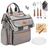 Picnic Backpack for 4 Person Picnic Set with Insulated Bag and Waterproof Picnic Blanket for Family Outdoor Camping - Khaki