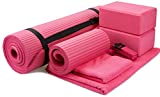 BalanceFrom GoYoga 7-Piece Set - Include Yoga Mat with Carrying Strap, 2 Yoga Blocks, Yoga Mat Towel, Yoga Hand Towel, Yoga Strap and Yoga Knee Pad (Pink, 1/2'-Thick Mat)