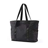 BAGSMART Women Tote Bag Large Shoulder Bag Top Handle Handbag with Yoga Mat Buckle for Gym, Work, School Black