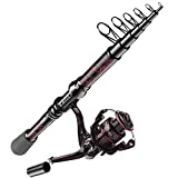 QudraKast Fishing Rod and Reel Combos - High Carbon Fiber Telescopic Fishing Pole and 12+1 Full Metal Ultra Smooth Spinning Reel with X-Warping Pattern Design