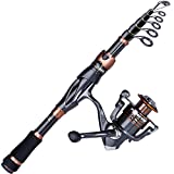 PLUSINNO Fishing Rod and Reel Combos, Bronze Warrior Toray 24-Ton Carbon Matrix Telescopic Fishing Rod