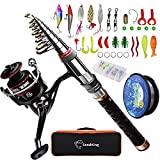Fishing Pole Kit, Carbon Fiber Telescopic Fishing Rod and Reel Combo with Spinning Reel, Line, Bionic Bait, Hooks and Carrier Bag, Fishing Gear Set for Beginner Adults Saltwater Freshwater