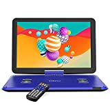 COOAU 17.9” Portable DVD Player with 15.6' HD Large Screen, Kids DVD Player with 6 Hrs Rechargeable Battery, Regions Free, High Volume Stereo Speakers, Support AV in&Out/USB/SD Card (Blue)