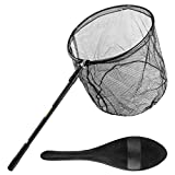 Large Fishing Net Folding Landing Net with Collapsible Telescopic Aluminum Pole Handle Durable Nylon Mesh Heavy Duty Foldable Dip Net for Catching and Releasing Salmon Bass Trout