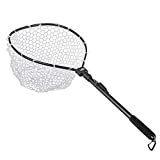 AIKENR Folding Fishing Net, Fly Fishing Landing Net Soft Rubber Safe Catch and Release, Aluminum Alloy Frame and Comfortable EVA Handle with Sturdy Carabiner