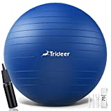 Trideer Exercise Ball, Nature Themed Yoga Ball, Easily Inflated Ball Chair, for Workout, Stability, Balance, Physical Therapy & Pregnancy, Quick Pump Included (S(38-45cm), Blue)