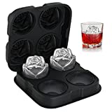 Ice Cube Tray, TINANA 2.5inch Rose Ice Cube Trays, 4 Cavity Silicone Rose Ice Ball Maker, Easy Release Large Ice Cube Form for Chilling Cocktails, Whiskey, Bourbon & Homemade Juice