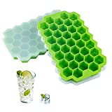 2 PCS Premium Ice Cube Trays, AUSSUA Silicone Ice Cube Molds with Sealing Lid, 74-Ice Trays, Reusable, Safe Hexagonal Ice Cube Molds, for Chilled Drinks, Whiskey, Cocktail, Food