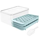Round Ice Cube Tray with Lid Ice Ball Maker Mold for Freezer with Container Mini Circle Ice Cube Tray Making 66PCS Sphere Ice Chilling Cocktail Whiskey Tea Coffee 2 Trays 1 ice Bucket & Scoop