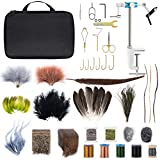 Dr.Fish Fly Tying Kit Fly Tying Material & Tools, Fly Fishing Feather Fur Thread Vice Bobbin Bodkin Hackle Plier Scissors Whip Finisher Fly Hooks Fly Making