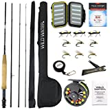 Wild Water Standard Fly Fishing Starter Package, 5 or 6 Weight 9 Foot Fly Rod, 4-Piece Graphite Rod with Cork Handle, Accessories, Die Cast Aluminum Reel, Carrying Case, Fly Box Case & Fishing Flies