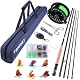 TOPFORT Fly Fishing Rod and Reel Combo Starter Kit, 4 Piece Lightweight Ultra-Portable Graphite Fly Rod 5/6 Complete Starter Package with Carrier Bag