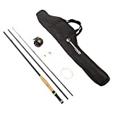 Wakeman Outdoors Fly Fishing Pole – 3 Piece Collapsible 97-Inch Fiberglass and Cork Rod and Ambidextrous Reel Combo with Carry Case and Accessories (80-FSH5046)