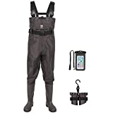 TIDEWE Bootfoot Chest Wader, 2-Ply Nylon/PVC Waterproof Fishing & Hunting Waders with Boot Hanger for Men and Women Brown Size 11