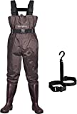 Dark Lightning Fly Fishing Waders for Men and Women with Boots, Mens/Womens High Chest Wader with Boot Hanger (Brown, M11/W13)
