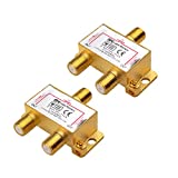 Cable Matters 2-Pack Bi-Directional 2.4 Ghz 2 Way Coaxial Cable Splitter for STB TV, Antenna and MoCA Network - All Port Power Passing - Gold Plated and Corrosion Resistant