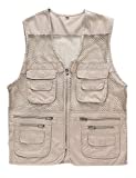 Gihuo Men's Mesh Multi Pockets Outdoor Fishing Safari Travel Vest(Beige 02-XL)
