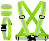 Reflective Vest, Reflective Glow Belt with 2Pack Reflector Armbands, Adjustable Elastic Safety Vest Outdoor Reflective Belt High Visibility, Ultralight & Comfy for Running, Jogging, Walking, Cycling,