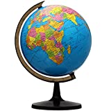 World Globe with Stand, 13'' Desk Classroom Decorative Globe for Students&Geography Teachers, Easy-to-rotate the sphere, full-length 19.7inch World Globe Map with Clear Text Markings, Blue