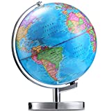 LED Illuminated Globe of The World with Sturdy Chrome Rotating Display Stand - 3 in 1 Educational Geography Map, Light Up Earth Constellation Globe STEM for Kids & Adults| Nightlight, 13.5 Inch Tall