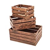 Rustic Wood Crates for vintage decorative display, Nesting Crate set for storage and farmhouse style decor, wooden boxes made from American Wood (Dark Brown, Set of 3)