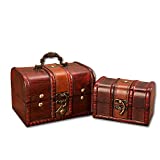 Easy 99 2 Pcs Vintage Wooden Box Small Wooden Crates Treasure Chest for Jewelry Storage Home Decoration