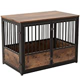 Snimoy Dog Crate Furniture, Large Dog Kennel Pet Cage End Table with 3 Doors, Decorative Tall Wooden Metal Dog Crate House Indoor with Sturdy Locks for Medium Large Dog, Easy Assembly