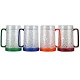 Lily's Home Insulated Double Wall Gel-Filled Acrylic Frosted Freezer Stein Mugs, Great as Old Fashion Drinking Glasses at BBQs and Parties, Clear with Assorted Color Accents (16 oz. Each, Set of 4)