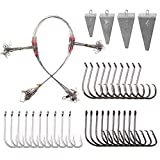 Saltwater Surf Fishing Leader Rig – 46pcs Pyramid Sinker Octopus Circle Hook Forged Hook Wire Trace Leader Rig with Swivel Snaps Beads