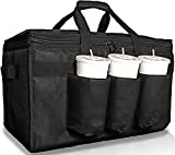 Freshie Insulated Food Delivery Bag with Cup Holders / Drink Carriers Premium XXL, Great for Beverages, Grocery, DoorDash, Uber Eats, PostMates, Grubhub, Commercial Quality Hot and Cold (XL Pro)
