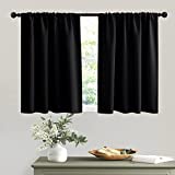RYB HOME Black Curtains Blackout - Bathroom Small Window Curtains Thermal Insulated Privacy Drapes for Kids Bedroom Living Room Kitchen Basement, Width 42 by Length 36, 1 Pair